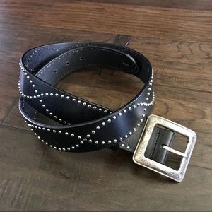 Brighton Black Leather Silver Studded Belt
